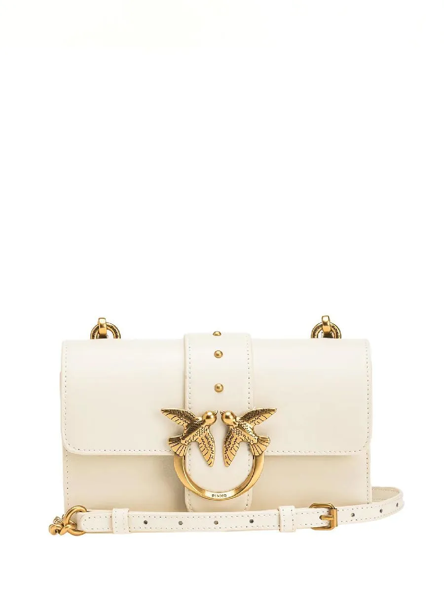 Pinko Mini Love Bag Sac À Bandoulière En Cuir De Veau Blanc De Soie-Or Antique - Achetez À Prix Outlet!