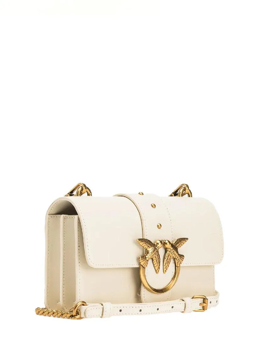 Pinko Mini Love Bag Sac À Bandoulière En Cuir De Veau Blanc De Soie-Or Antique - Achetez À Prix Outlet!