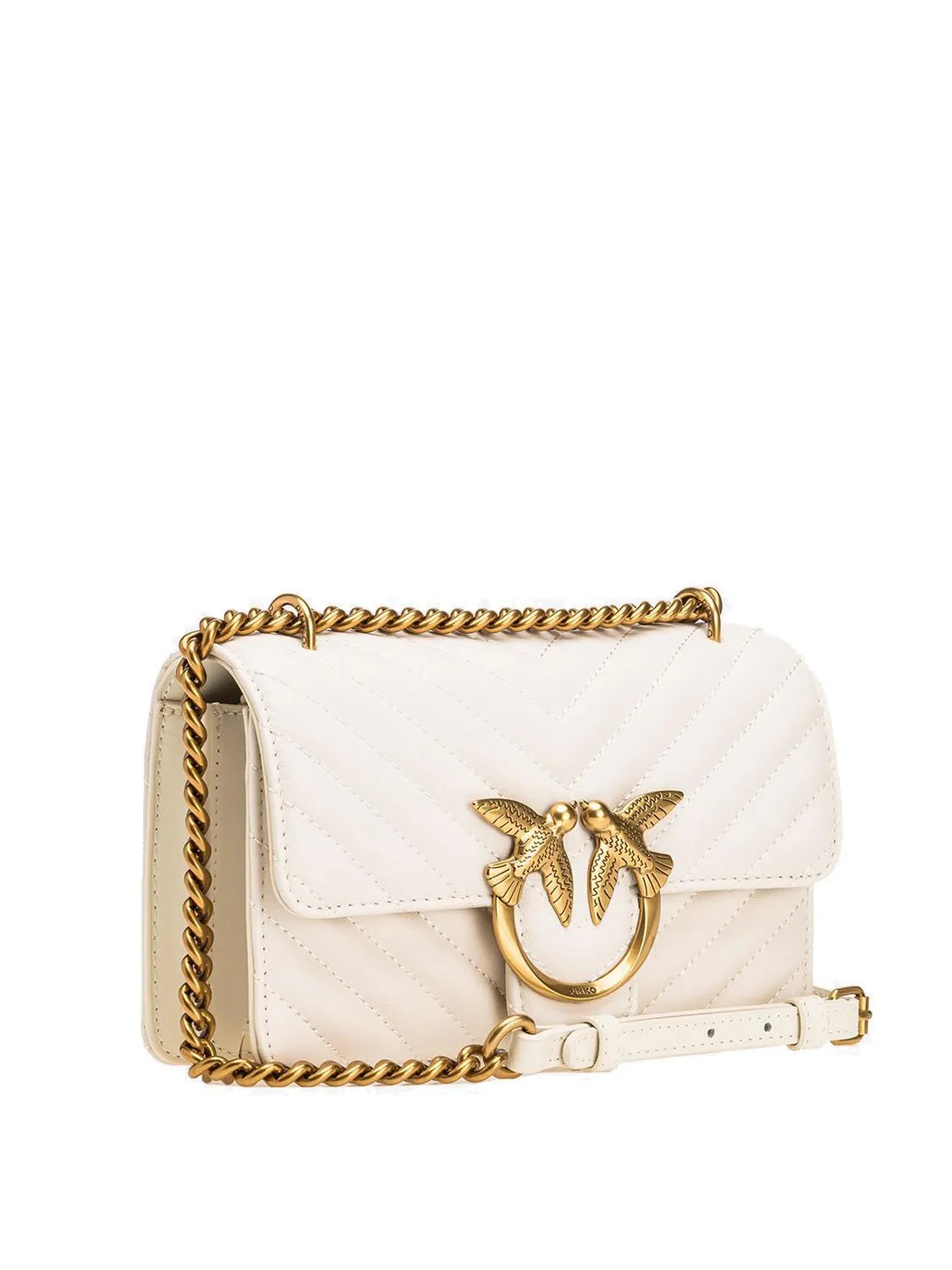 Pinko Mini Love Bag Un Sac À Chevrons Blanc De Soie-Or Antique - Achetez À Prix Outlet!