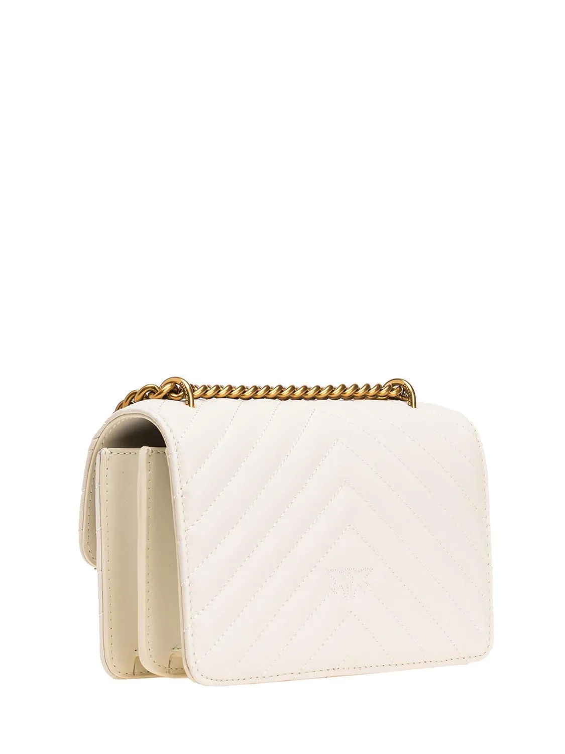 Pinko Mini Love Bag Un Sac À Chevrons Blanc De Soie-Or Antique - Achetez À Prix Outlet!