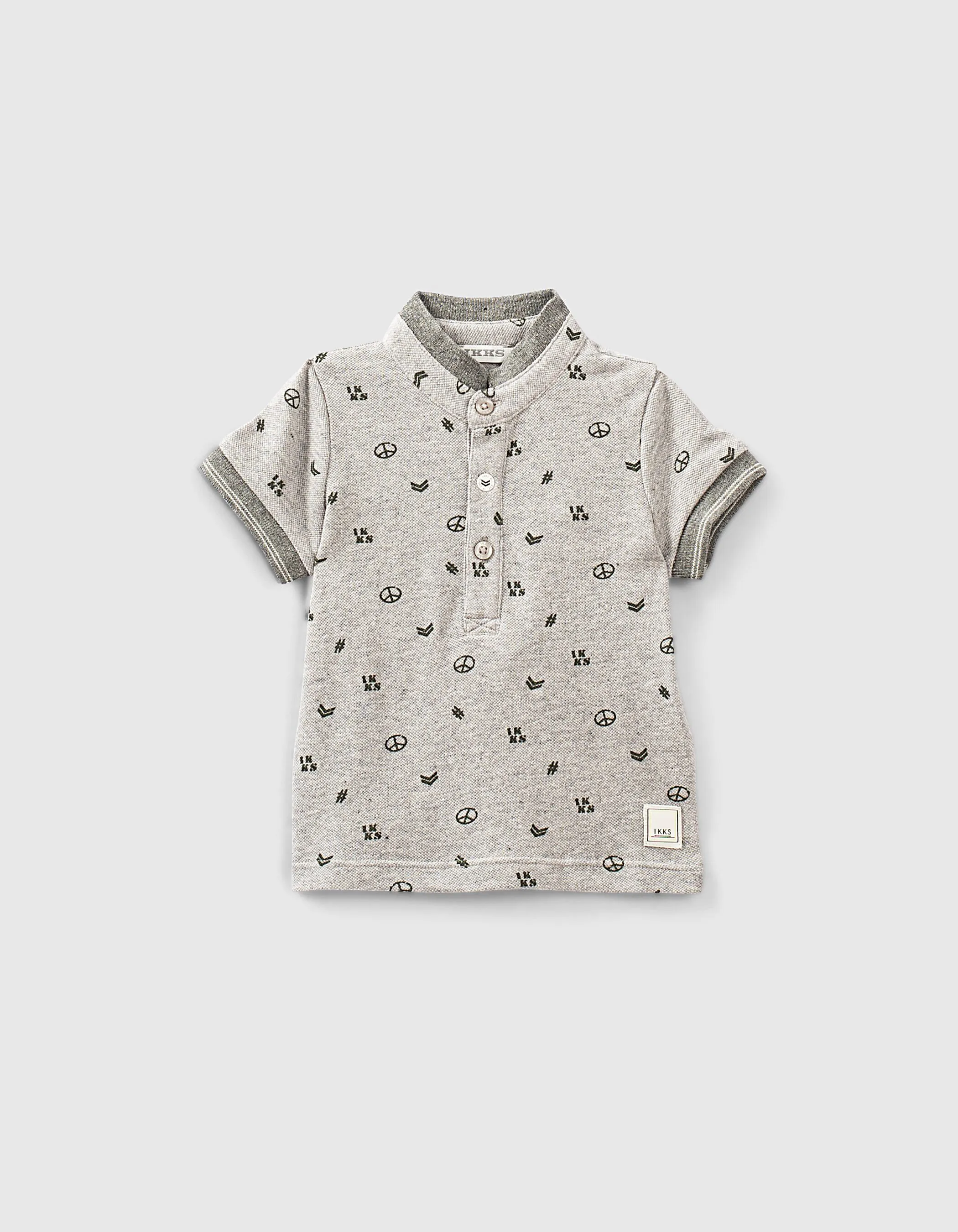 Polo gris chiné moyen imprimé mini motifs bébé garçon 