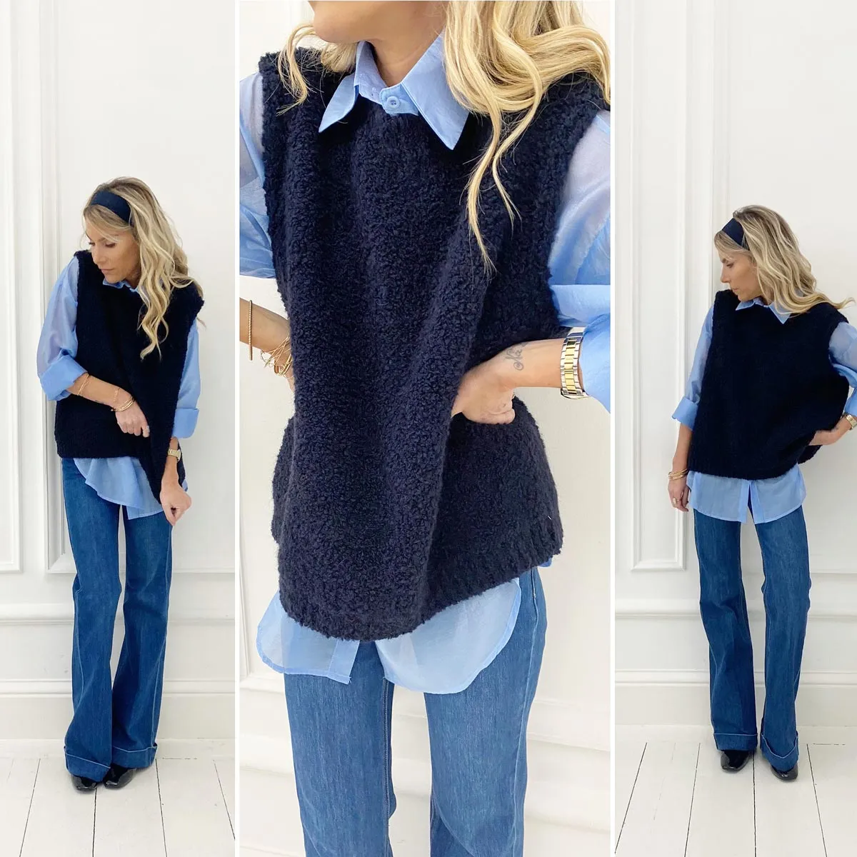 Pull bleu marine sans manches