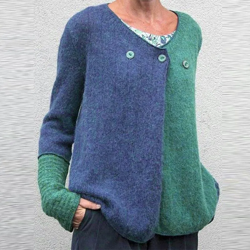 Pull en Tricot Douillet Bloc de Couleurs pour Femmes