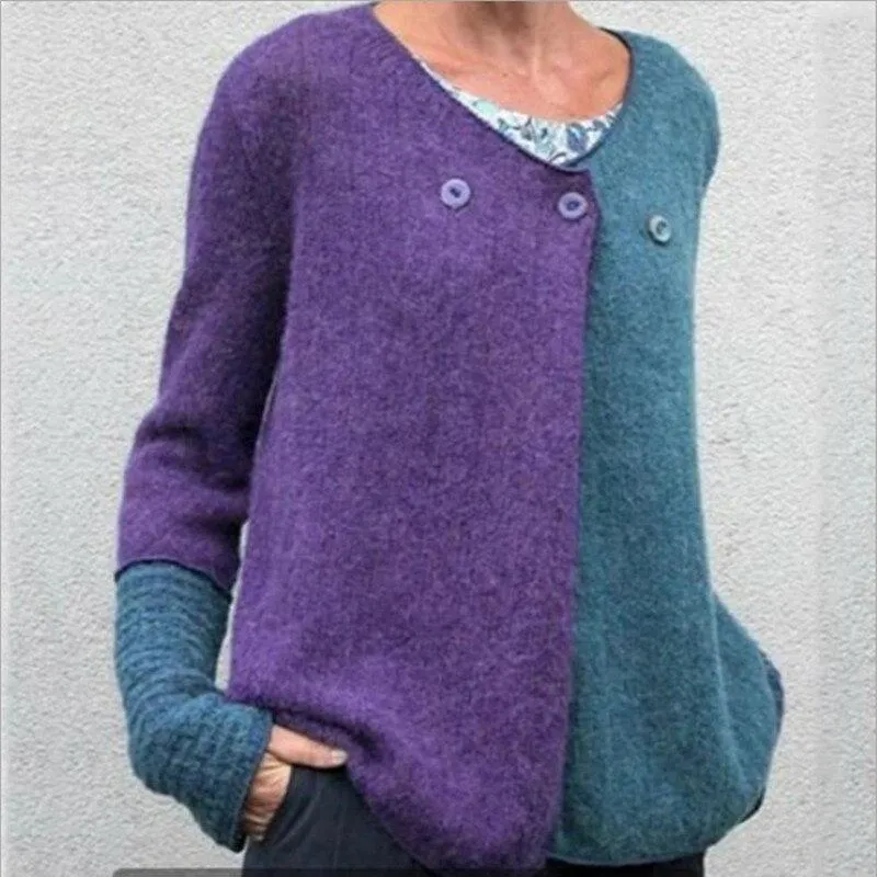 Pull en Tricot Douillet Bloc de Couleurs pour Femmes