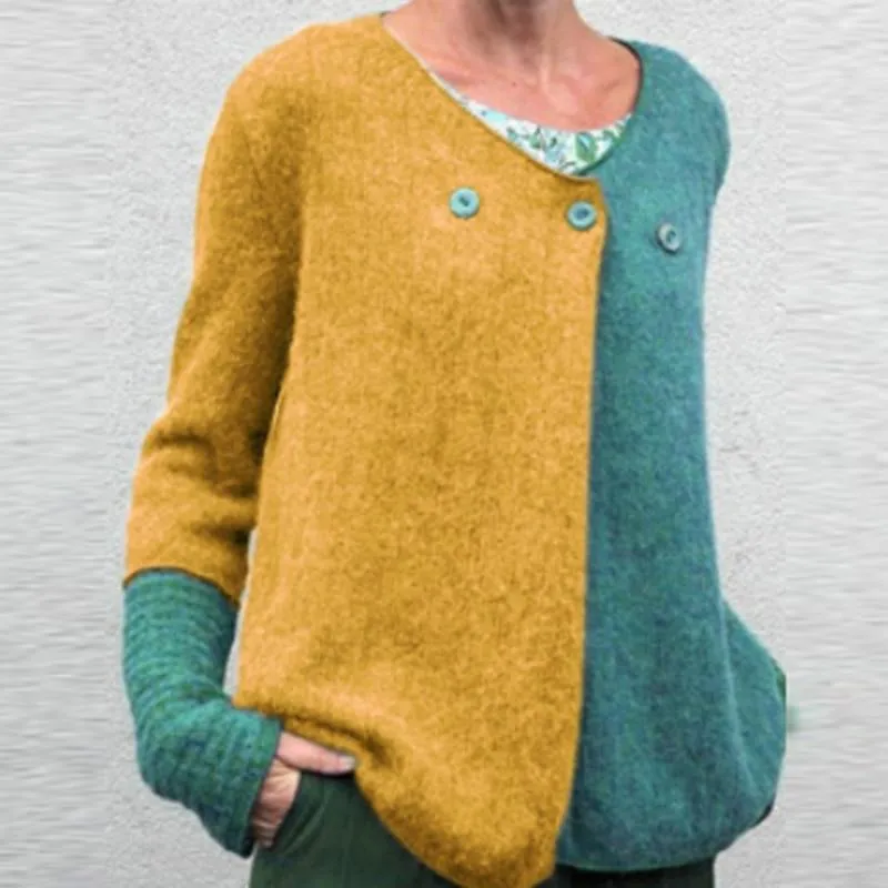 Pull en Tricot Douillet Bloc de Couleurs pour Femmes