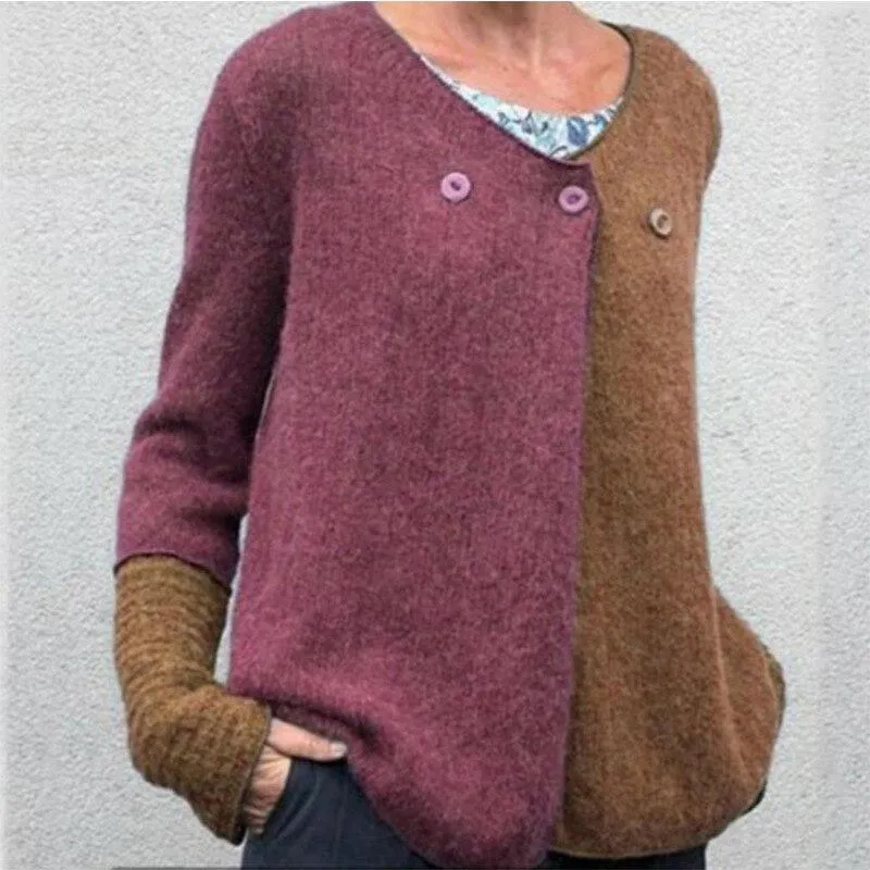 Pull en Tricot Douillet Bloc de Couleurs pour Femmes