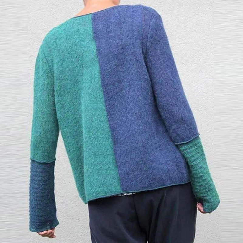 Pull en Tricot Douillet Bloc de Couleurs pour Femmes