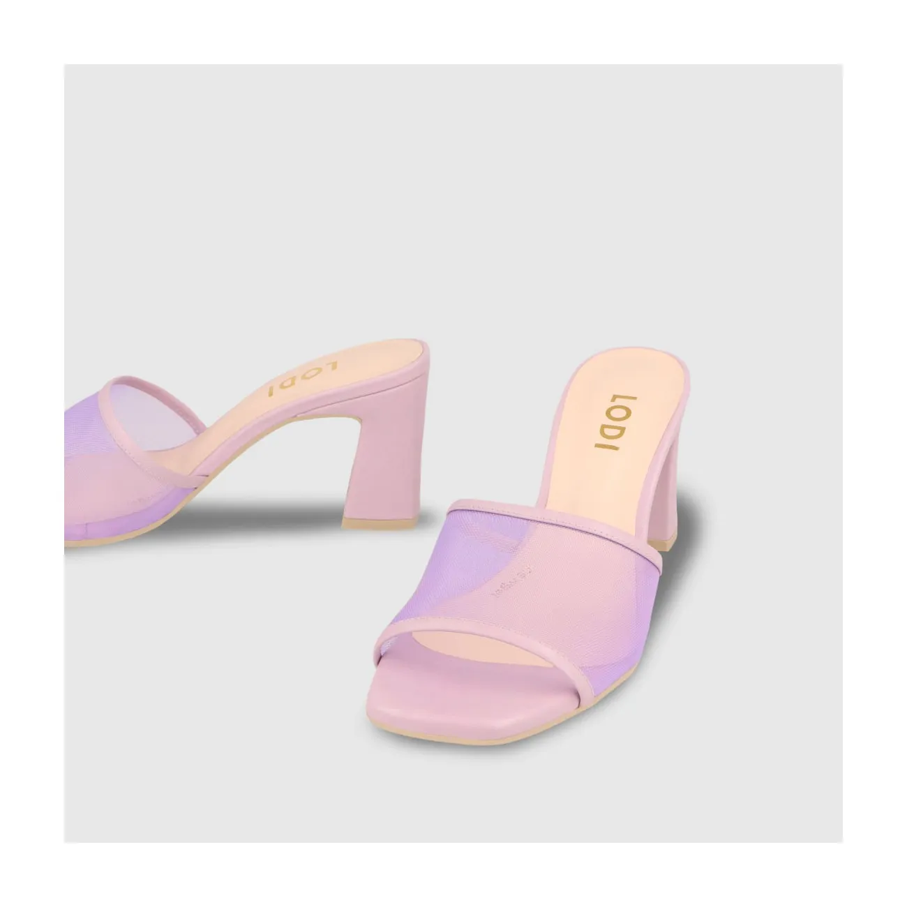 Sandale combinée en cuir lavande et tissu tulle : LODI Chaussures pour femmes en ligne.