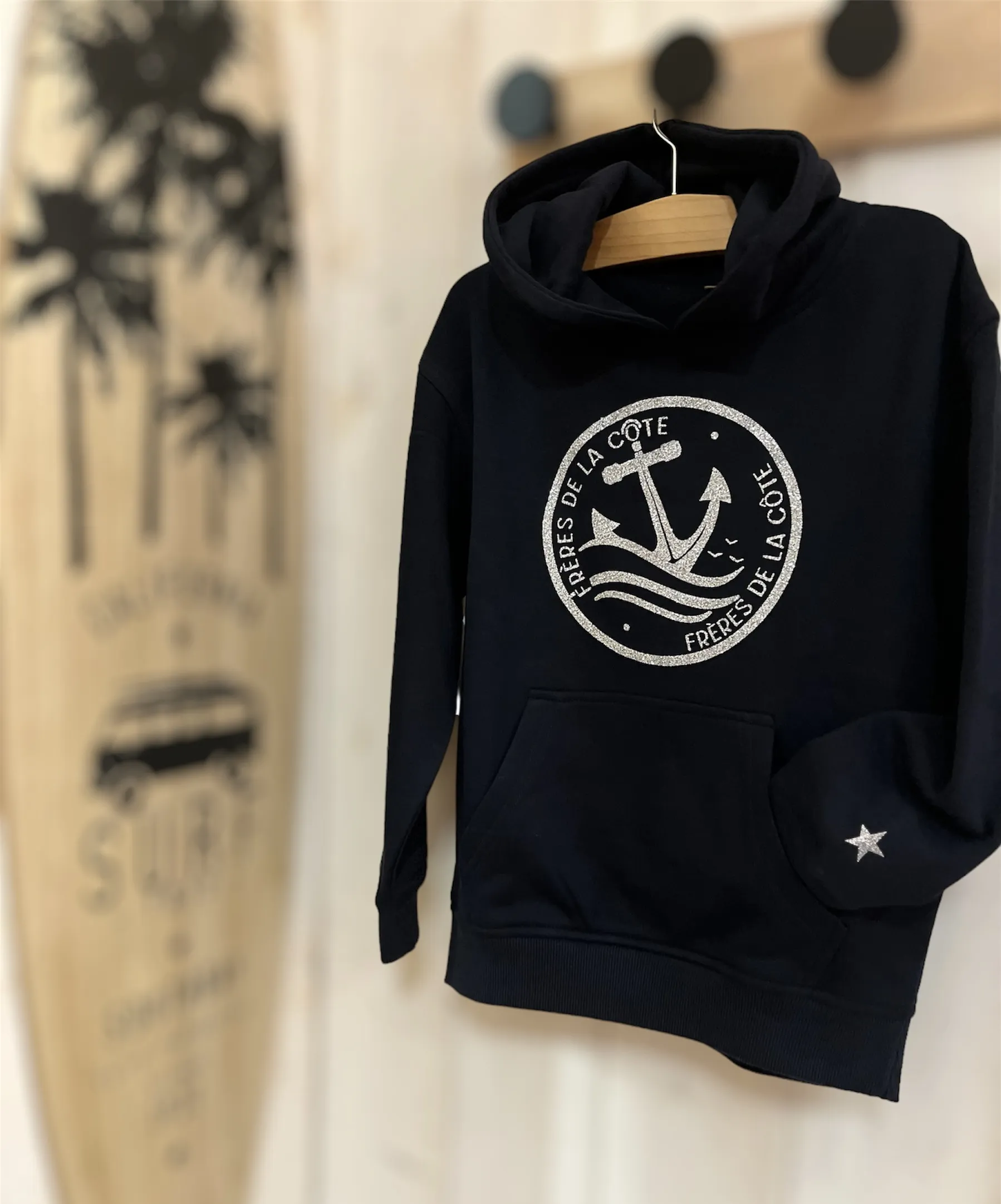 Sweat Capuche Kids  • ®Frères de la Côte• BY MARINE• BIO • Navy Pailleté