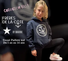 Sweat Capuche Kids  • ®Frères de la Côte• BY MARINE• BIO • Navy Pailleté