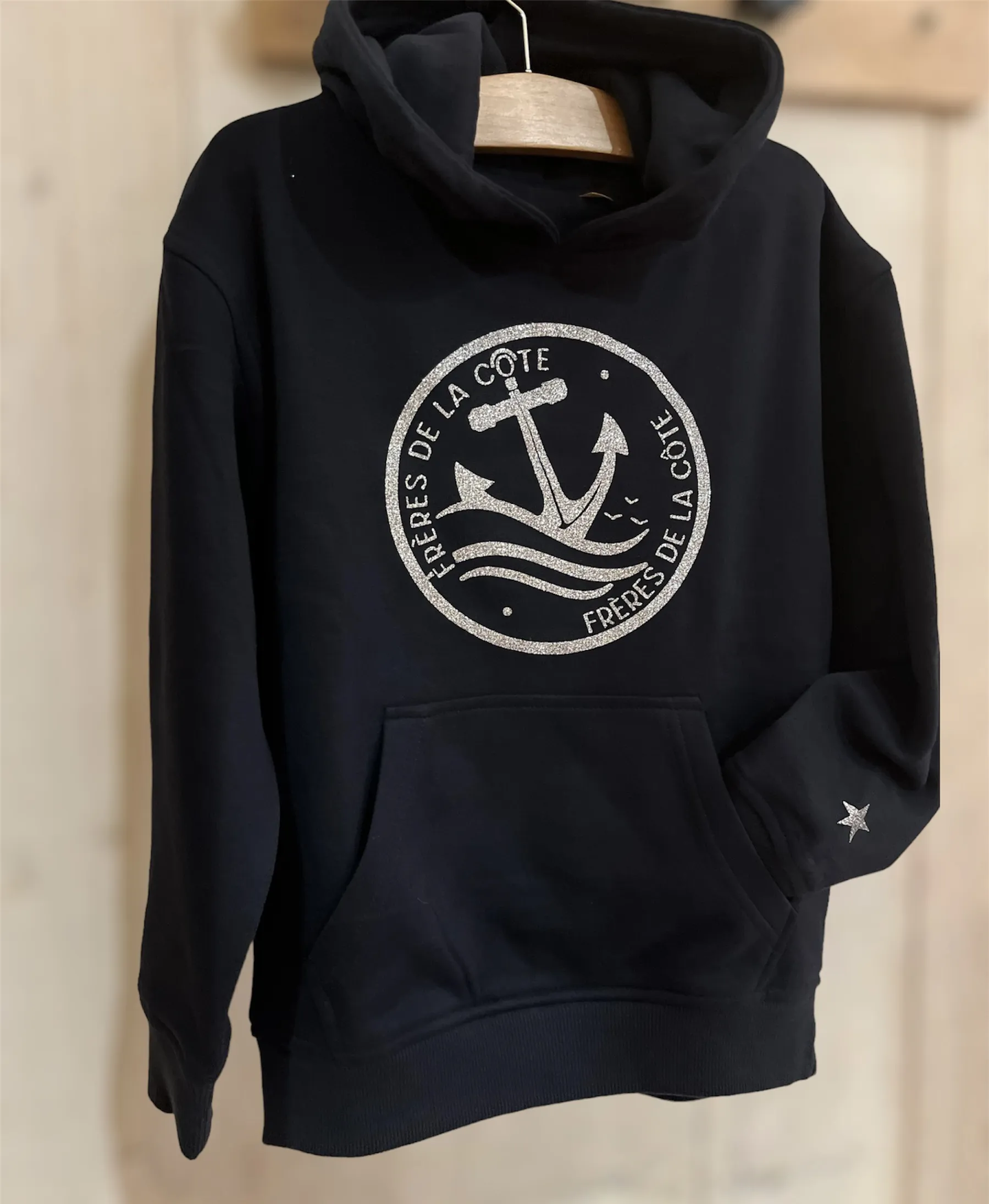 Sweat Capuche Kids  • ®Frères de la Côte• BY MARINE• BIO • Navy Pailleté