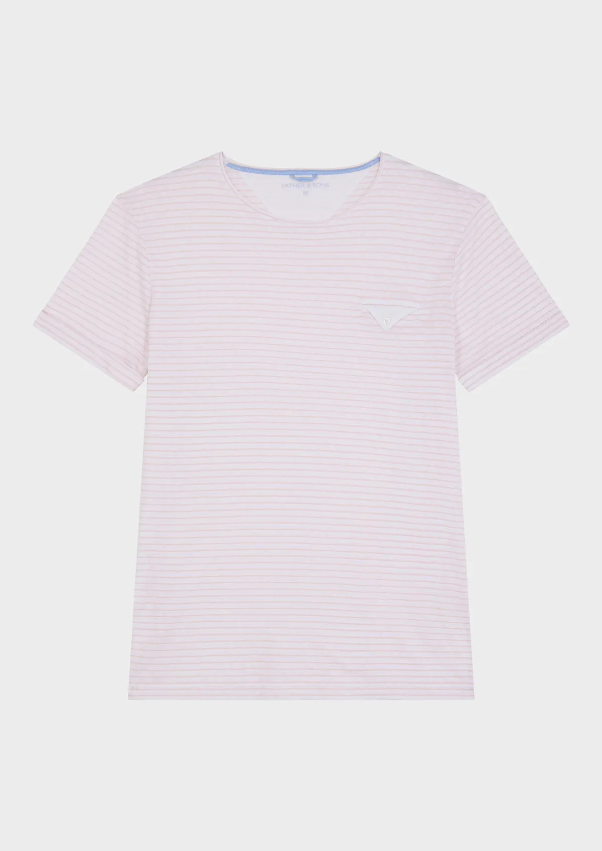 Tee-shirt manches courtes en coton et lin col rond rose à rayures blanches