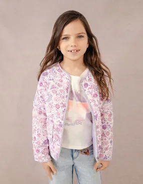 Veste blanc cassé imprimé fleurs parme fille