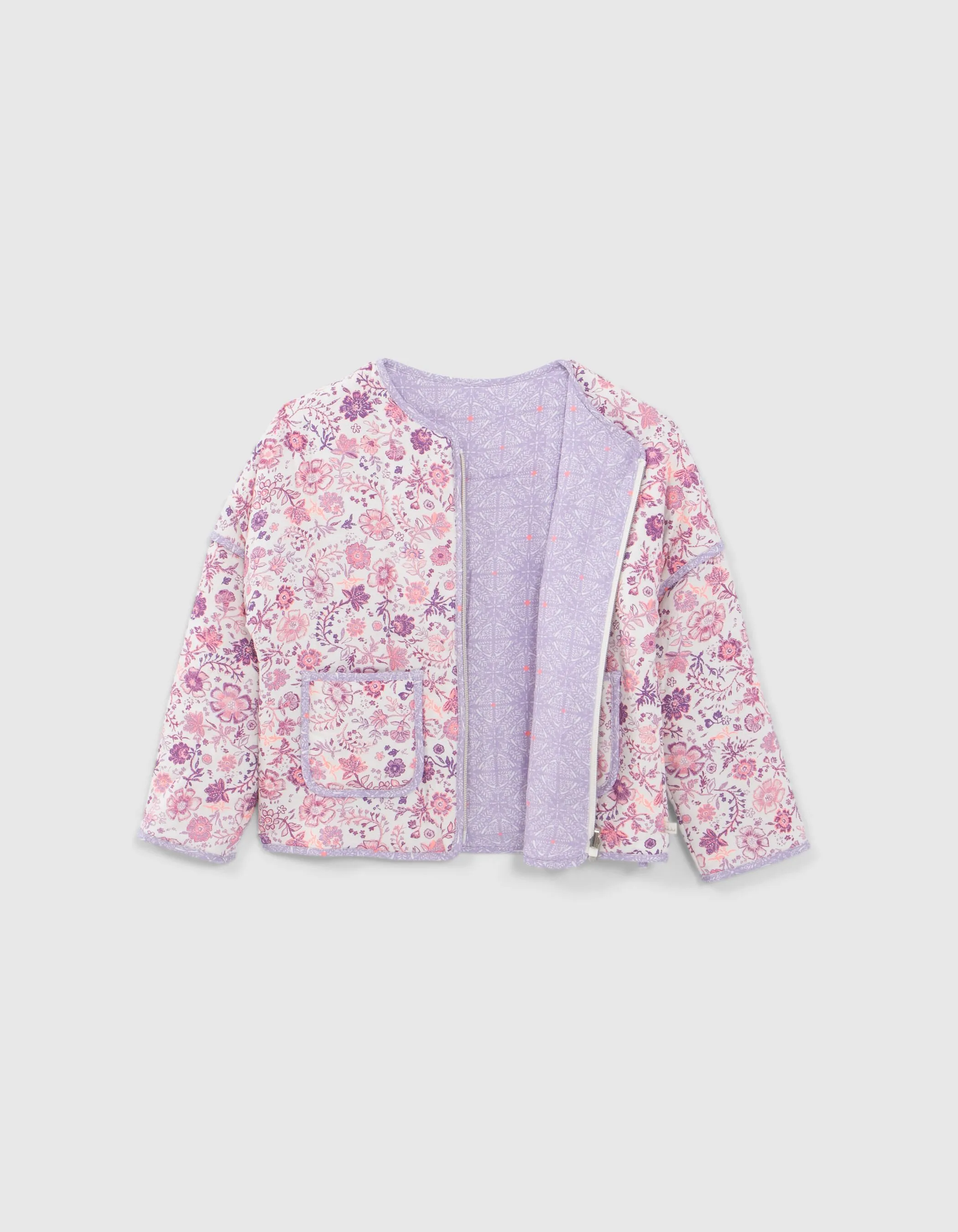 Veste blanc cassé imprimé fleurs parme fille