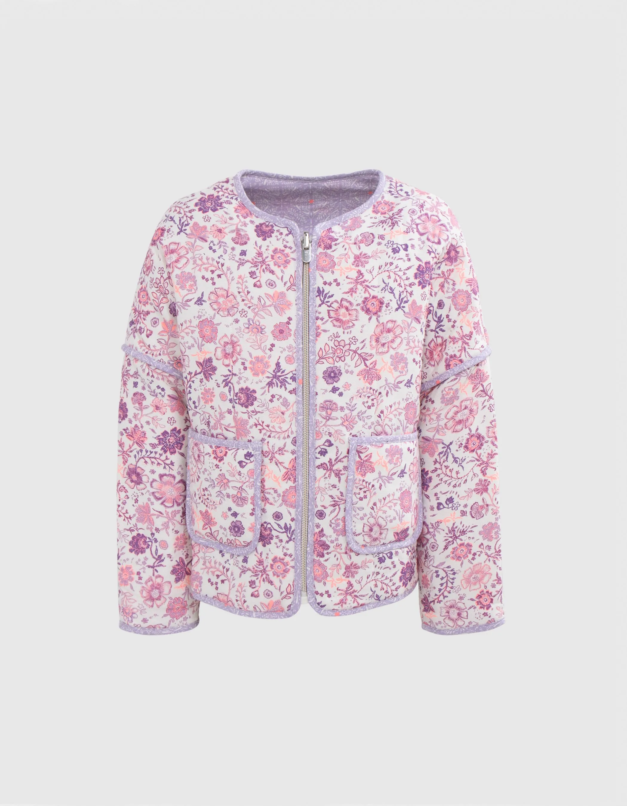 Veste blanc cassé imprimé fleurs parme fille