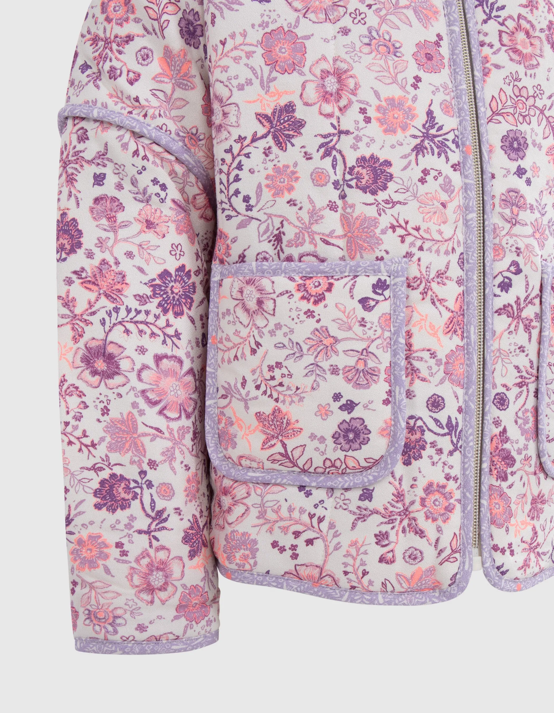 Veste blanc cassé imprimé fleurs parme fille