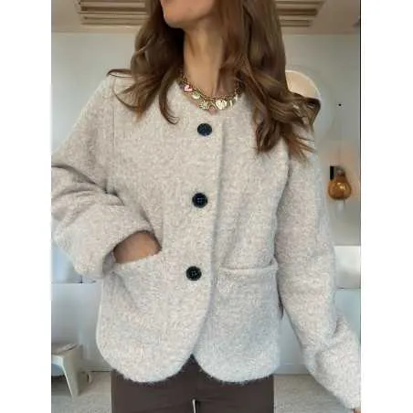 Veste effet laine beige manches longues