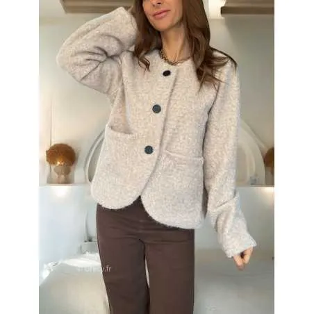 Veste effet laine beige manches longues