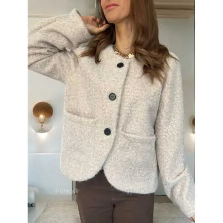 Veste effet laine beige manches longues