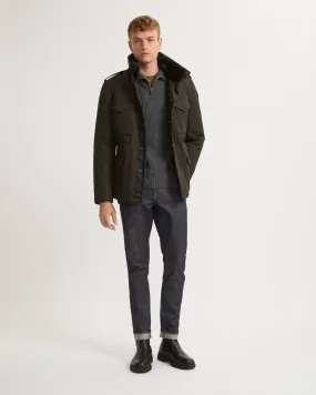 Veste style saharienne en gabardine technique avec col en vison