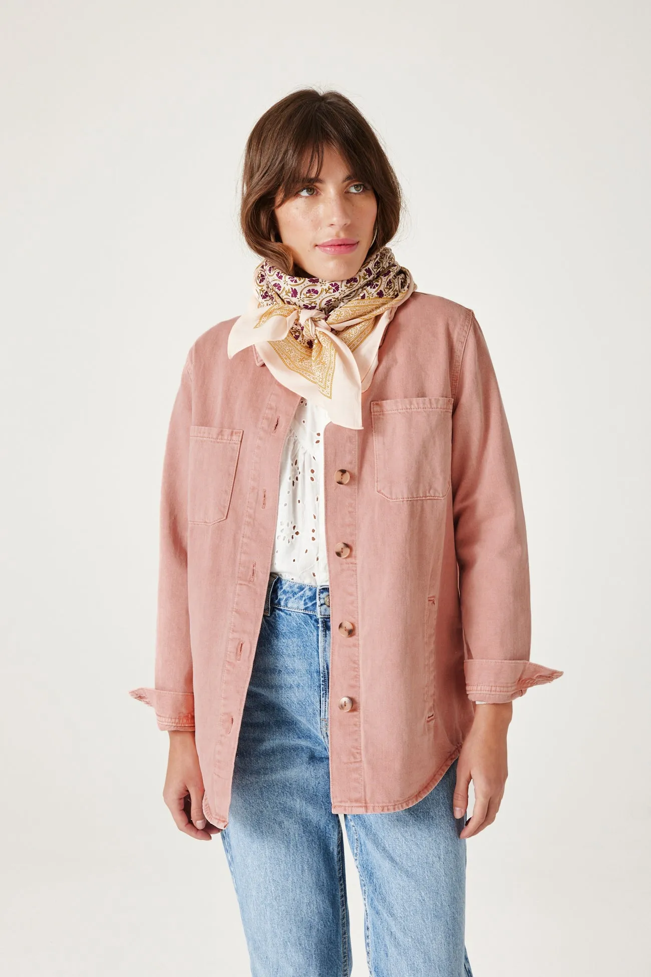 Veste surchemise en jean ALMA - Vieux rose