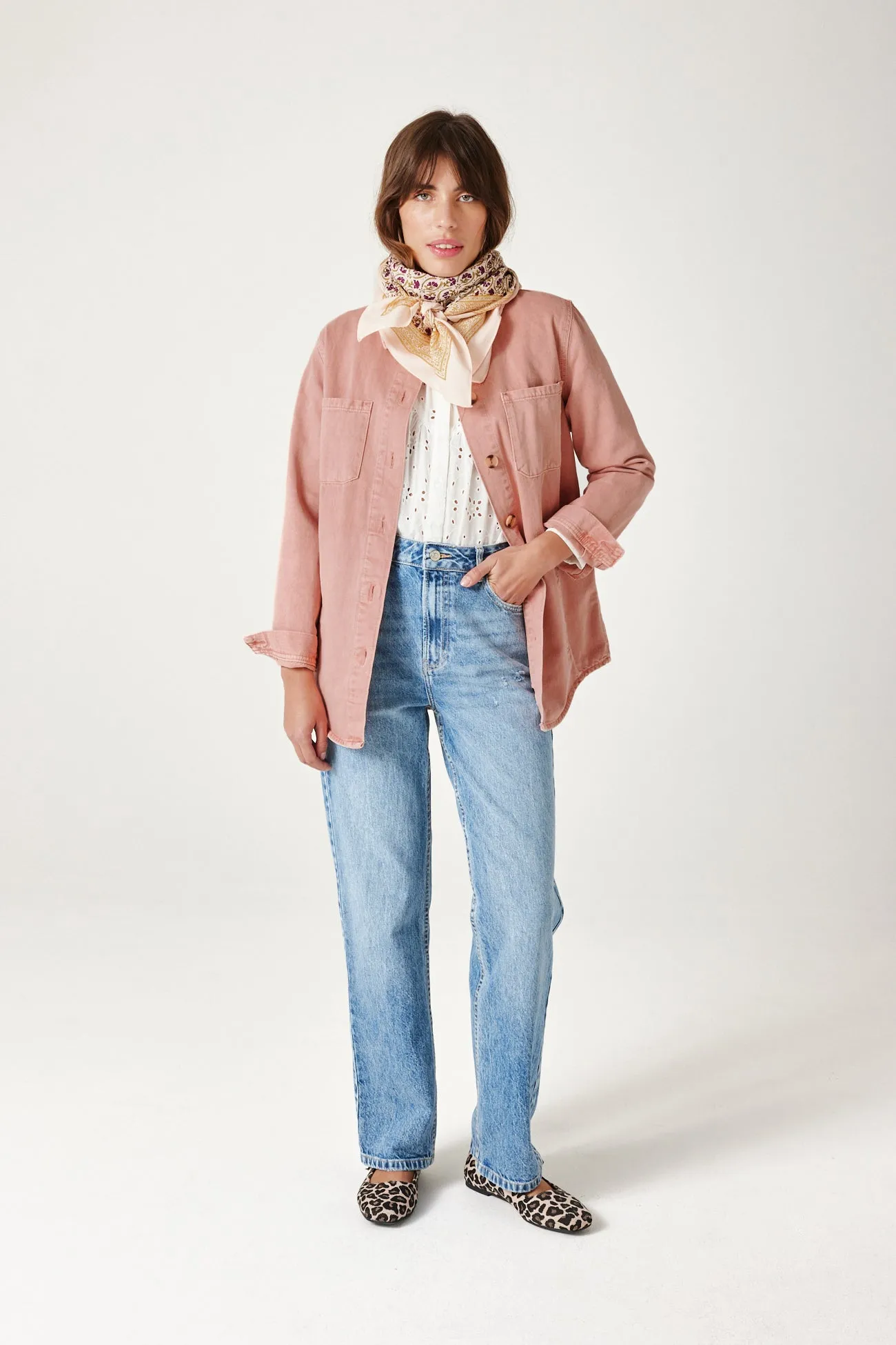 Veste surchemise en jean ALMA - Vieux rose