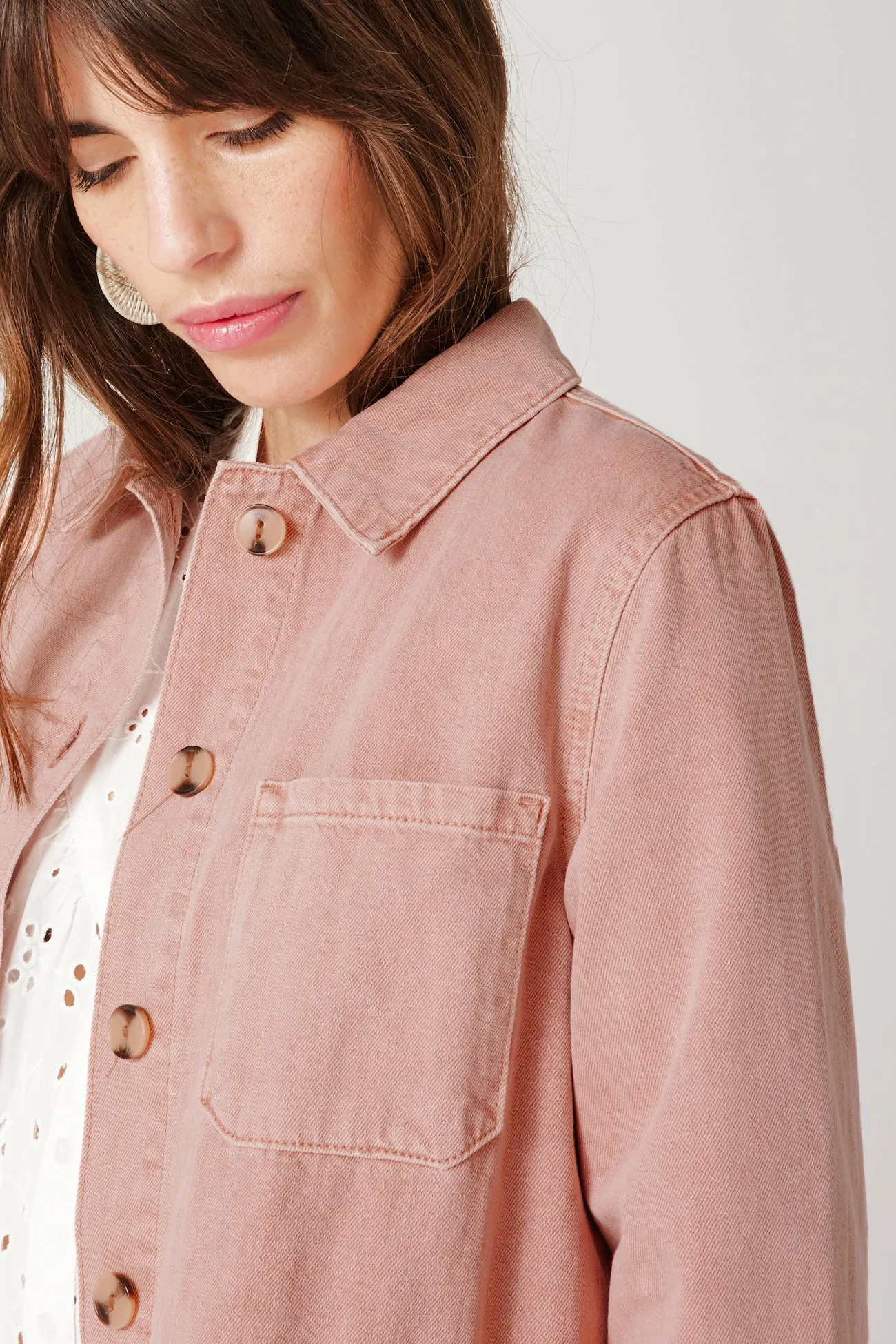 Veste surchemise en jean ALMA - Vieux rose