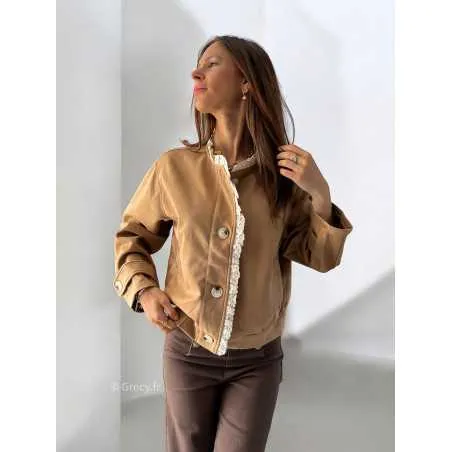 Veste suédine camel broderie manches longues