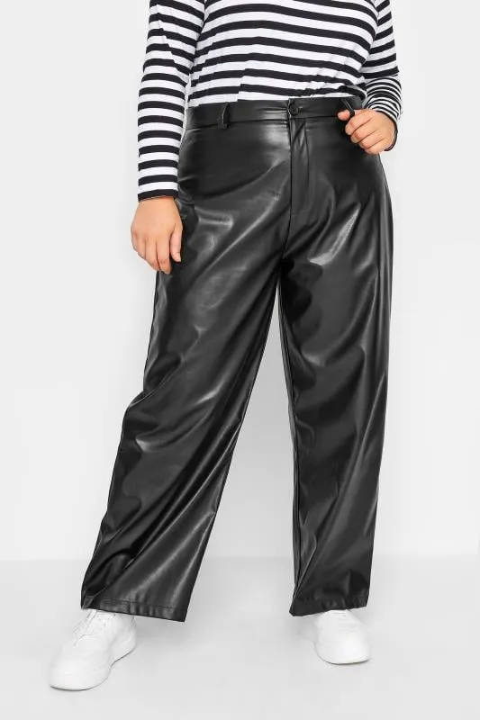 YOURS - Pantalon Noir Dad Wide Leg Effet Cuir