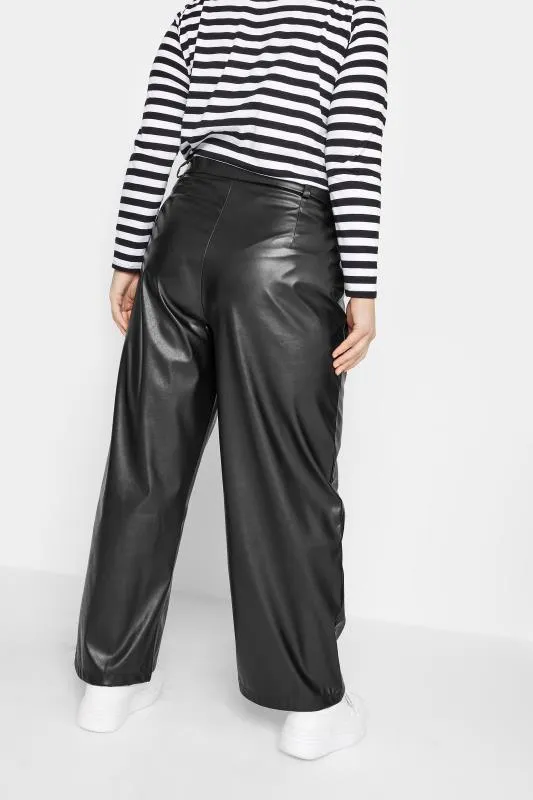 YOURS - Pantalon Noir Dad Wide Leg Effet Cuir