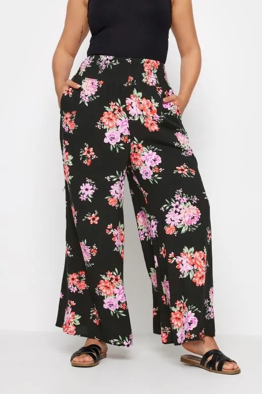 YOURS - Pantalon Wide Leg Noir Design Floral Rose