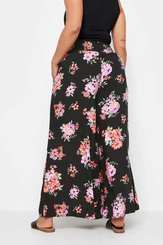 YOURS - Pantalon Wide Leg Noir Design Floral Rose