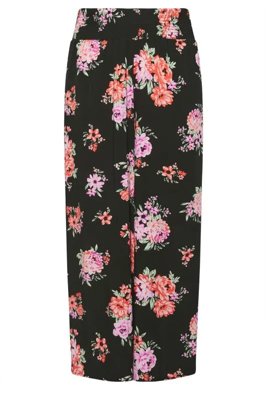 YOURS - Pantalon Wide Leg Noir Design Floral Rose